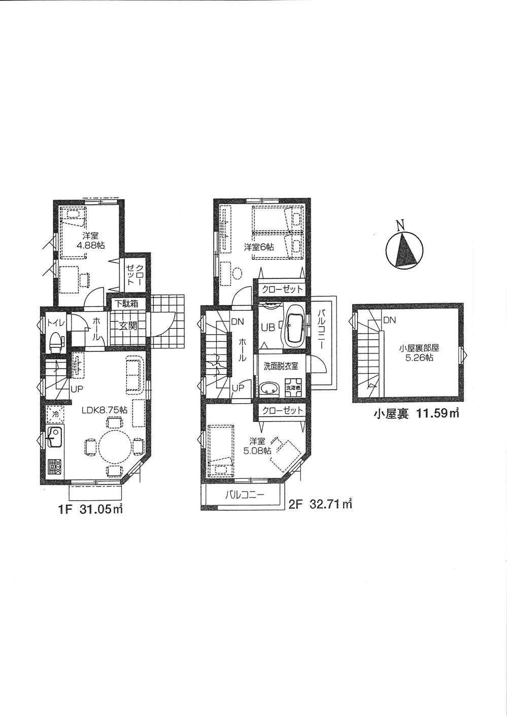 Floor plan. (A Building), Price 33,800,000 yen, 3LDK, Land area 81.93 sq m , Building area 63.76 sq m