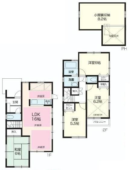 Floor plan. (B Building), Price 49,800,000 yen, 4LDK, Land area 97.17 sq m , Building area 87.07 sq m