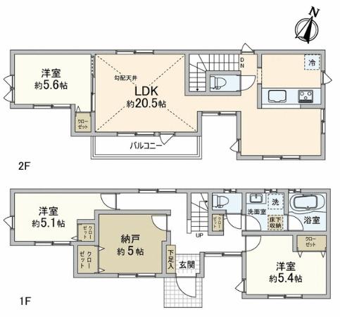 Floor plan. 59,800,000 yen, 3LDK + S (storeroom), Land area 96.97 sq m , Building area 95.94 sq m 3LDK + S