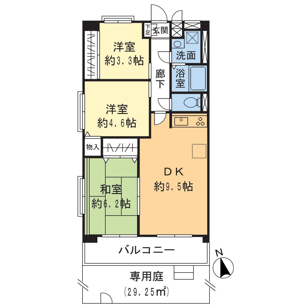 Floor plan. 3DK, Price 18,800,000 yen, Footprint 58.5 sq m , Balcony area 8.77 sq m