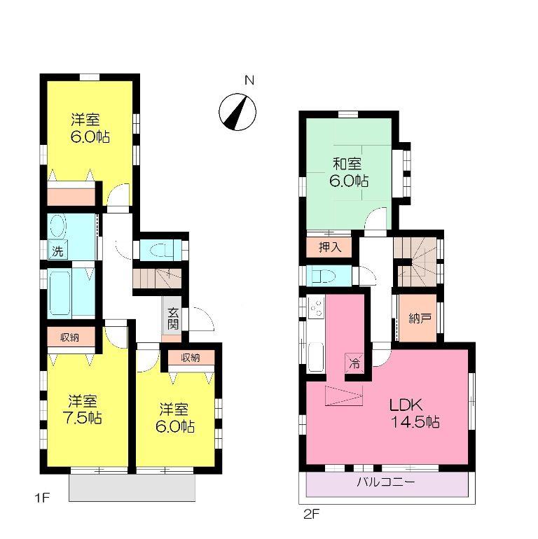 Floor plan. 49,800,000 yen, 4LDK+S, Land area 120 sq m , Building area 93.98 sq m Nerima Detached