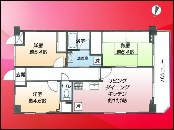 Floor plan. 3LDK, Price 37,800,000 yen, Footprint 63.6 sq m , Balcony area 7.72 sq m