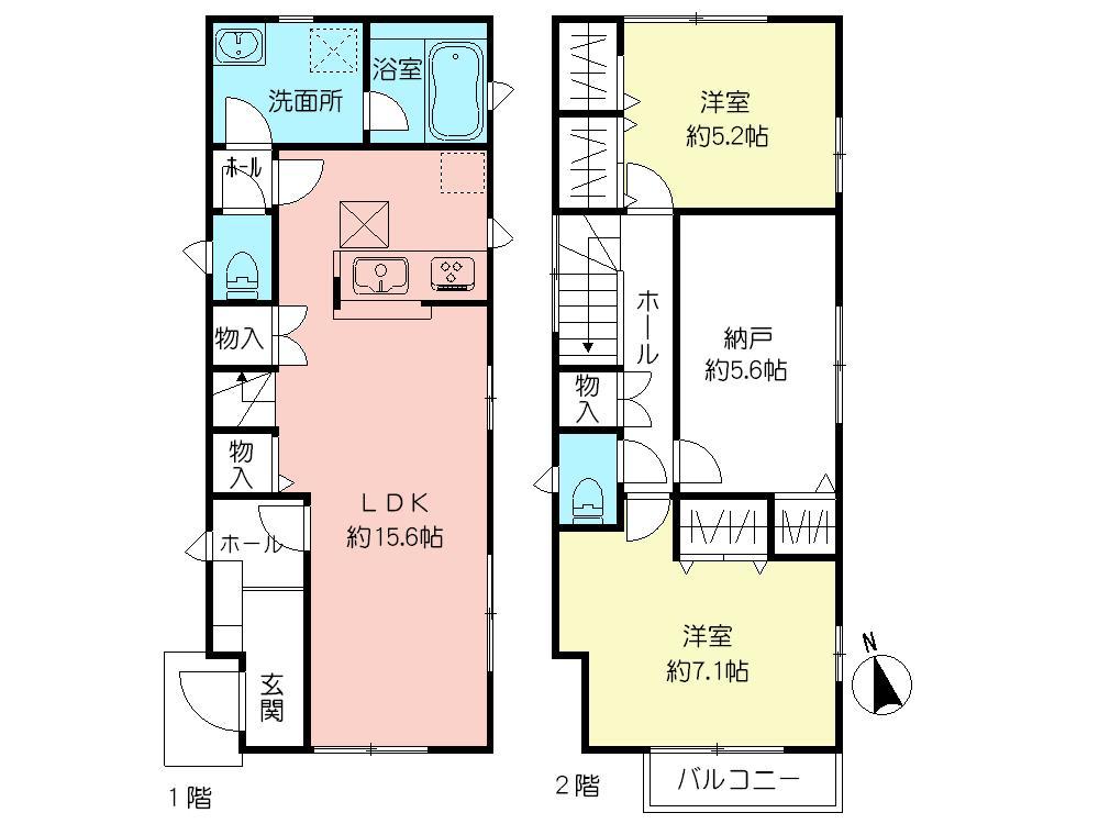 Floor plan. (Building 2), Price 45,800,000 yen, 2LDK+S, Land area 90.9 sq m , Building area 85.32 sq m