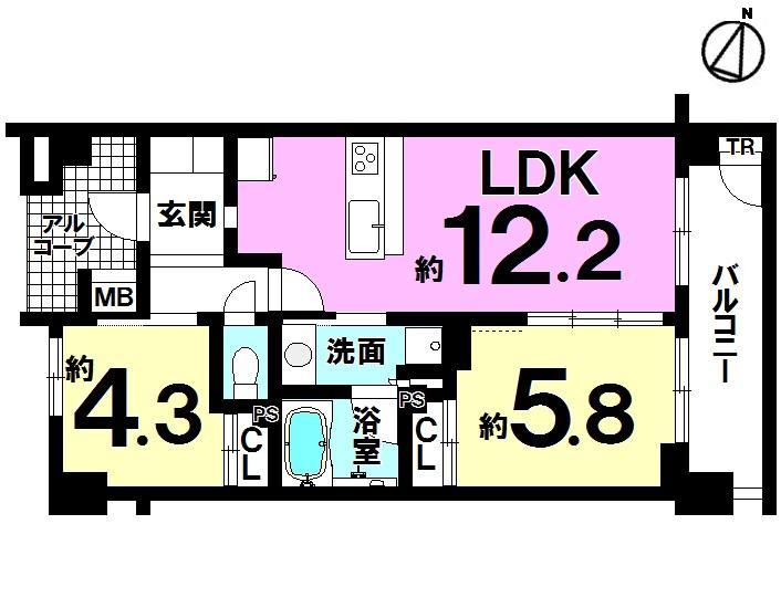 Floor plan. 2LDK, Price 36,900,000 yen, Occupied area 50.45 sq m , Balcony area 7.65 sq m