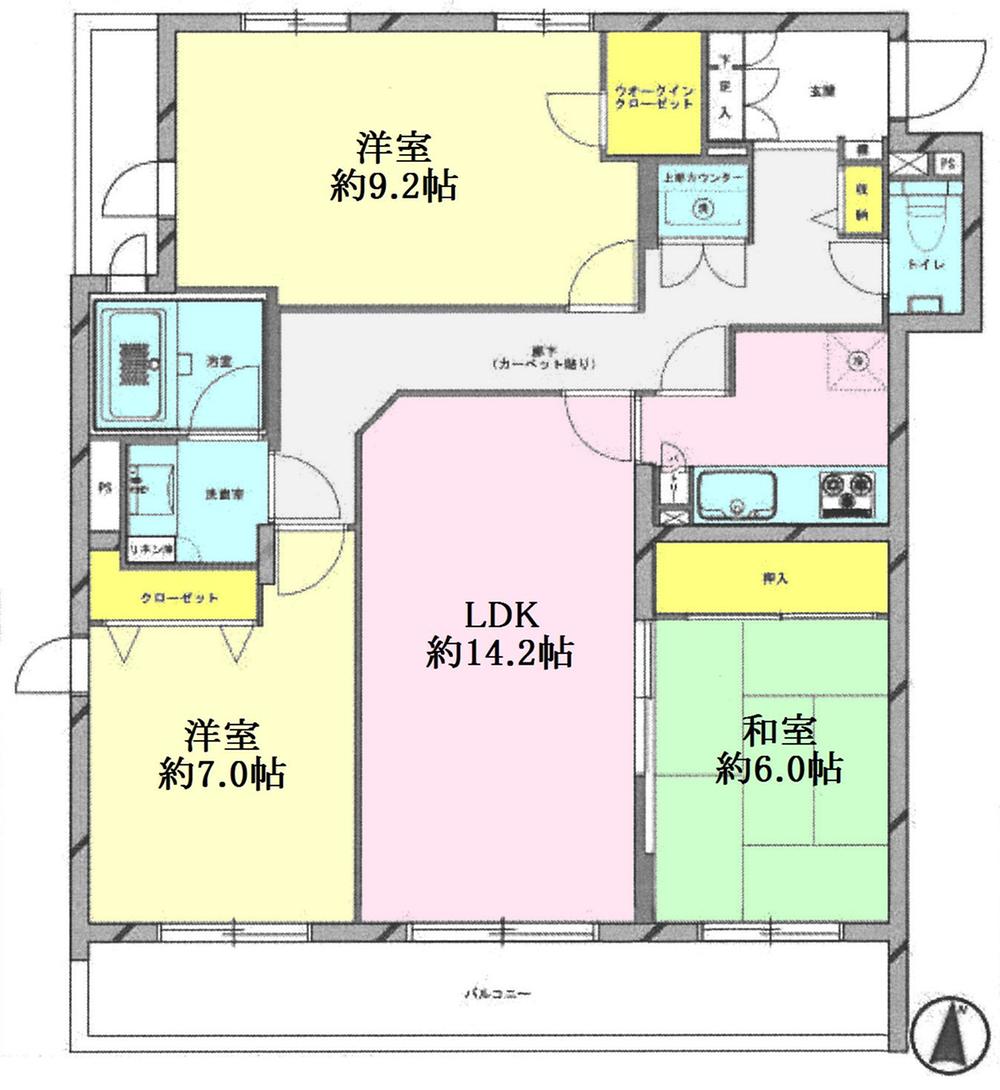 Floor plan. 3LDK, Price 38,800,000 yen, Occupied area 87.99 sq m , Balcony area 9.3 sq m between the floor plan