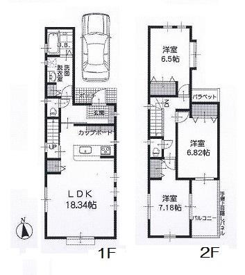 Floor plan. (A Building), Price 42,800,000 yen, 3LDK, Land area 88.18 sq m , Building area 92.88 sq m