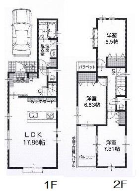 Floor plan. (B Building), Price 44,800,000 yen, 3LDK, Land area 87.41 sq m , Building area 93.46 sq m