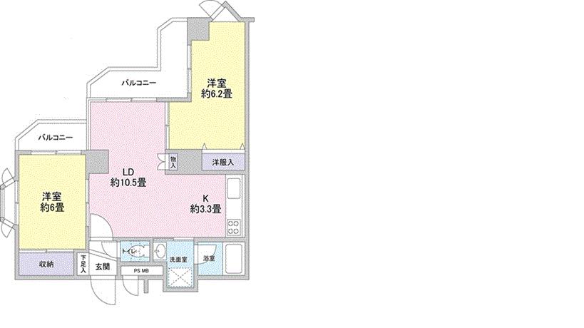 Floor plan. 2LDK, Price 21,800,000 yen, Occupied area 49.02 sq m , Balcony area 7.93 sq m 2LDK