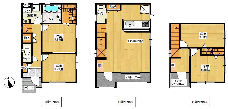 Floor plan. (1 Building), Price 51,800,000 yen, 3LDK, Land area 83.19 sq m , Building area 93.15 sq m