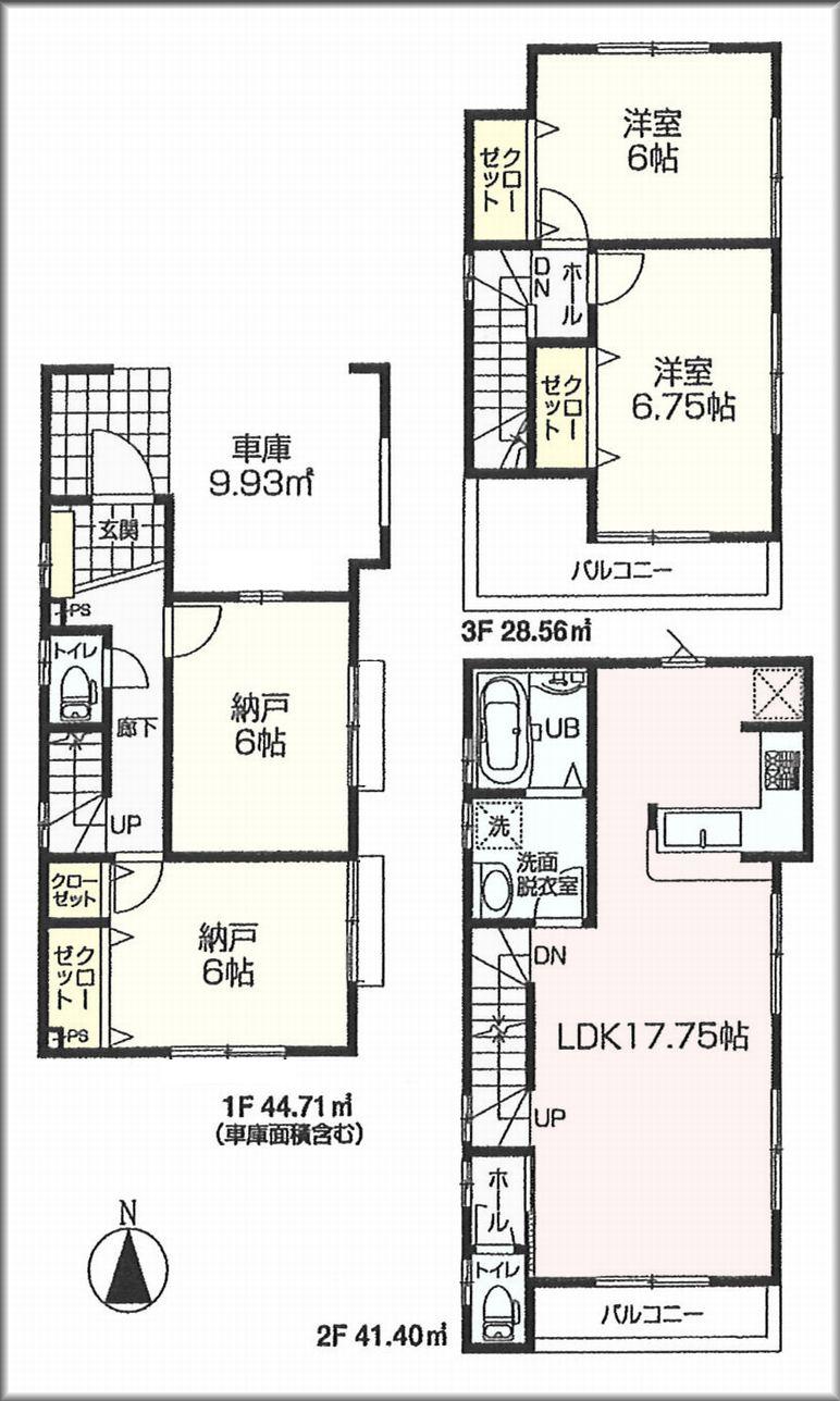 Floor plan. (Building 2), Price 52,800,000 yen, 2LDK+2S, Land area 75.04 sq m , Building area 114.67 sq m