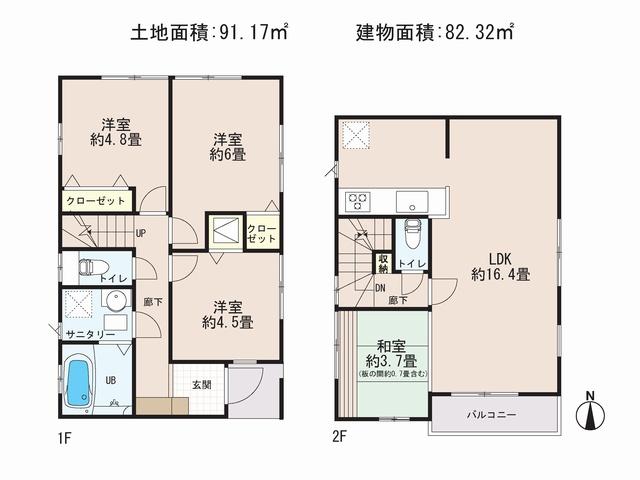 Floor plan. (3 Building), Price 51,800,000 yen, 4LDK, Land area 91.17 sq m , Building area 82.32 sq m