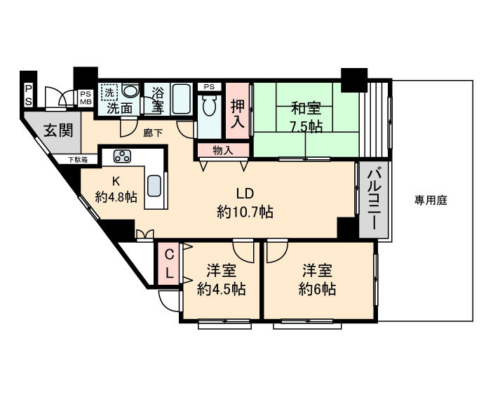 Floor plan. 3LDK, Price 19,800,000 yen, Occupied area 73.99 sq m , Balcony area 3.21 sq m