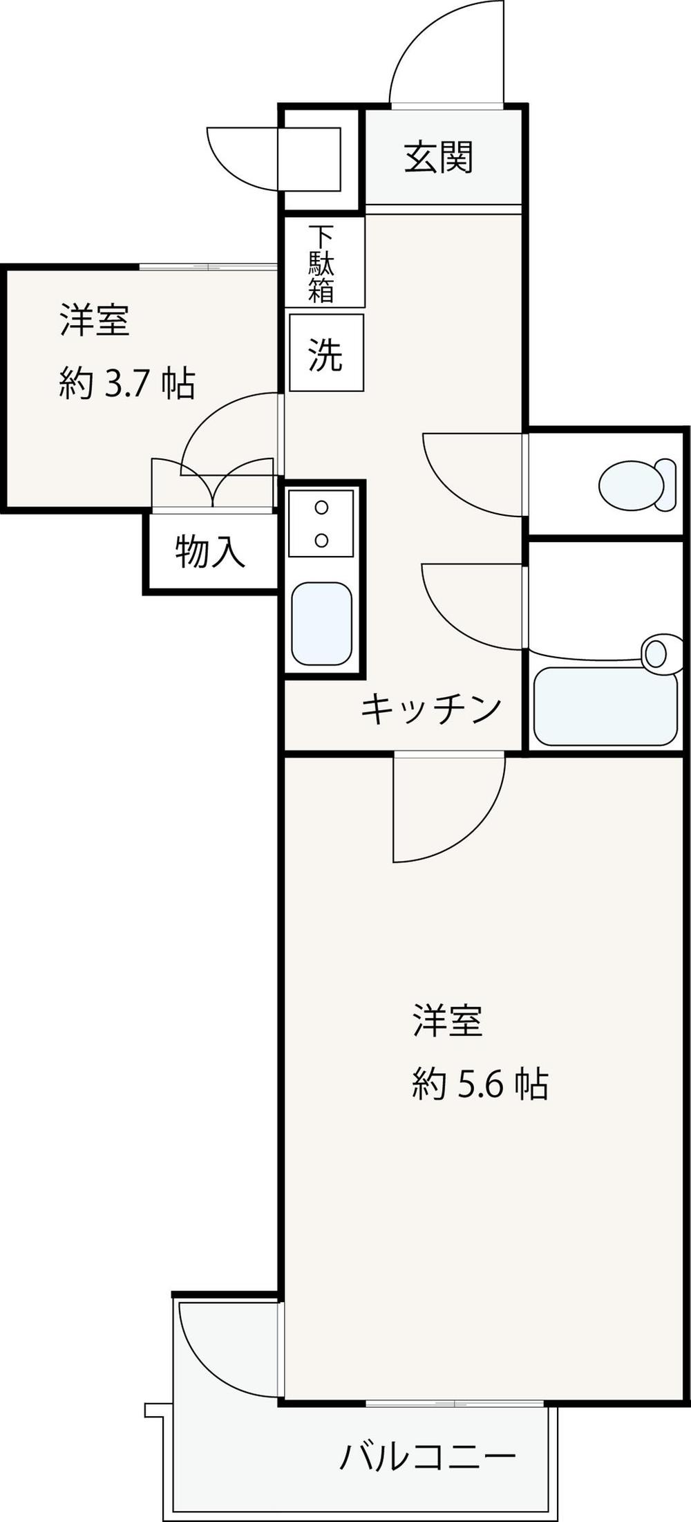Floor plan. 2K, Price 9.8 million yen, Occupied area 26.94 sq m , Balcony area 3 sq m