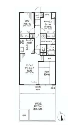 Floor plan. 2LDK+S, Price 30,800,000 yen, Occupied area 62.04 sq m , Balcony area 6.72 sq m