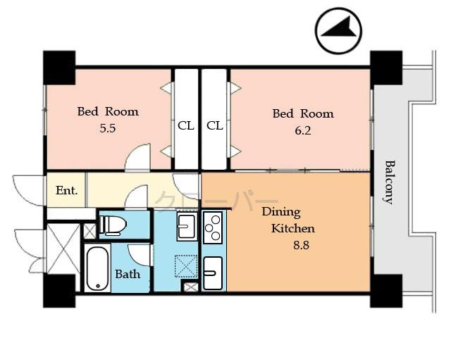 Floor plan. 2DK, Price 18,800,000 yen, Occupied area 51.17 sq m , Balcony area 6.81 sq m