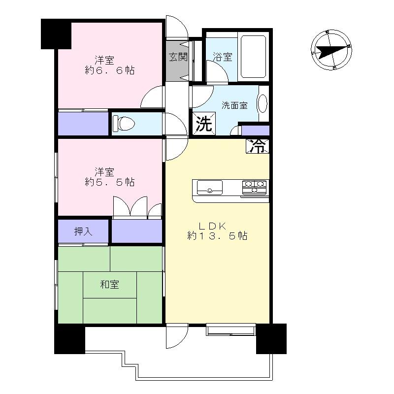 Floor plan. 3LDK, Price 31,800,000 yen, Occupied area 68.76 sq m , Balcony area 9.68 sq m