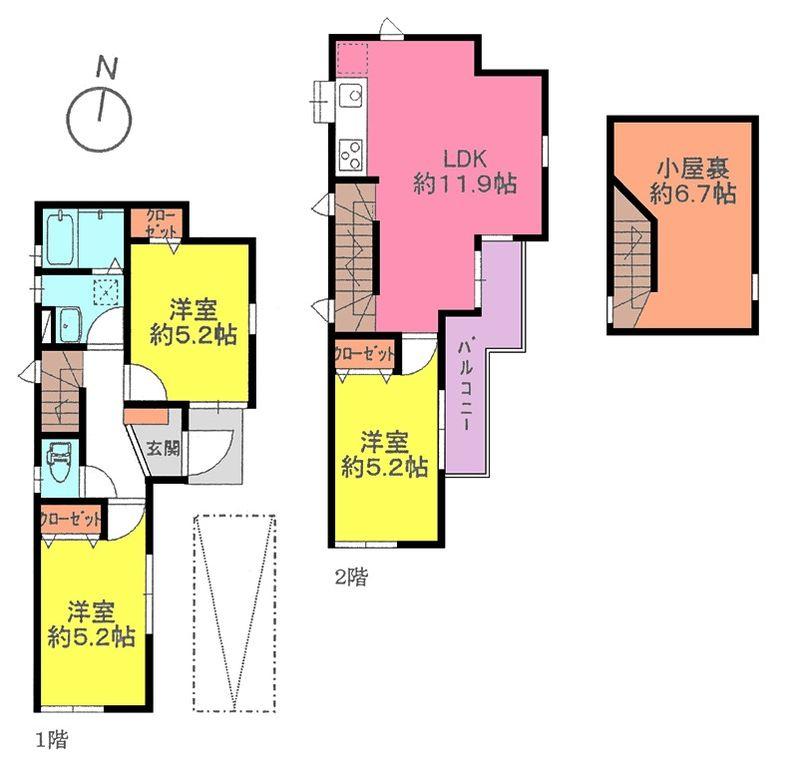 Floor plan. 37,800,000 yen, 3LDK, Land area 63.22 sq m , Building area 63.16 sq m Hoya New construction
