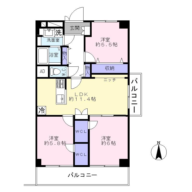 Floor plan. 3LDK, Price 29,900,000 yen, Occupied area 71.72 sq m , Balcony area 11.48 sq m