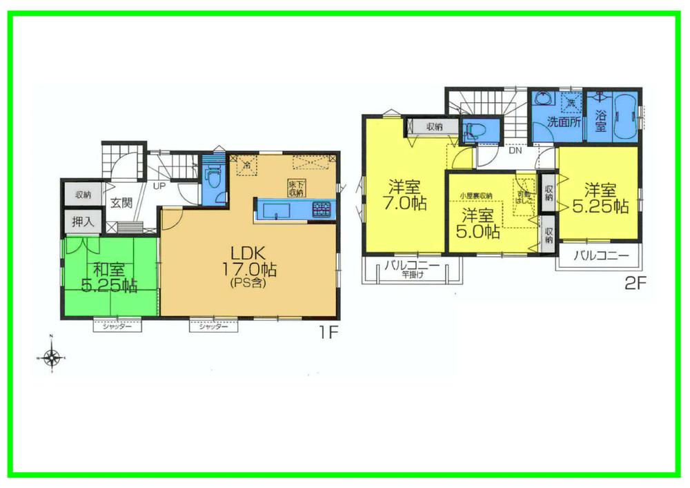 Floor plan. (1 Building), Price 57,800,000 yen, 4LDK, Land area 93.48 sq m , Building area 93.15 sq m