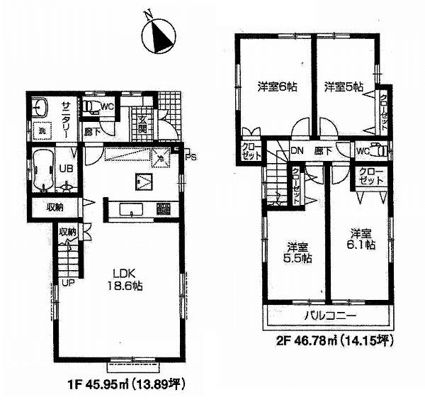 Floor plan. 53,800,000 yen, 4LDK, Land area 95.01 sq m , Building area 92.73 sq m floor plan