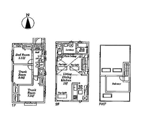 Floor plan. (Building 2), Price 51,900,000 yen, 3LDK, Land area 86.36 sq m , Building area 87.87 sq m