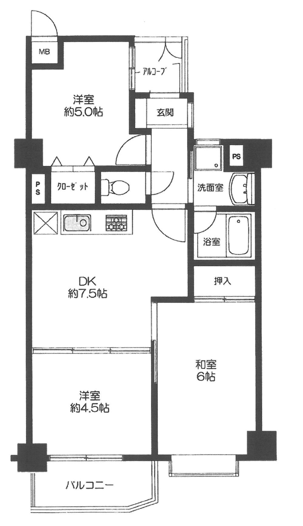 Floor plan. 3DK, Price 23,900,000 yen, Occupied area 54.38 sq m , Balcony area 3.96 sq m