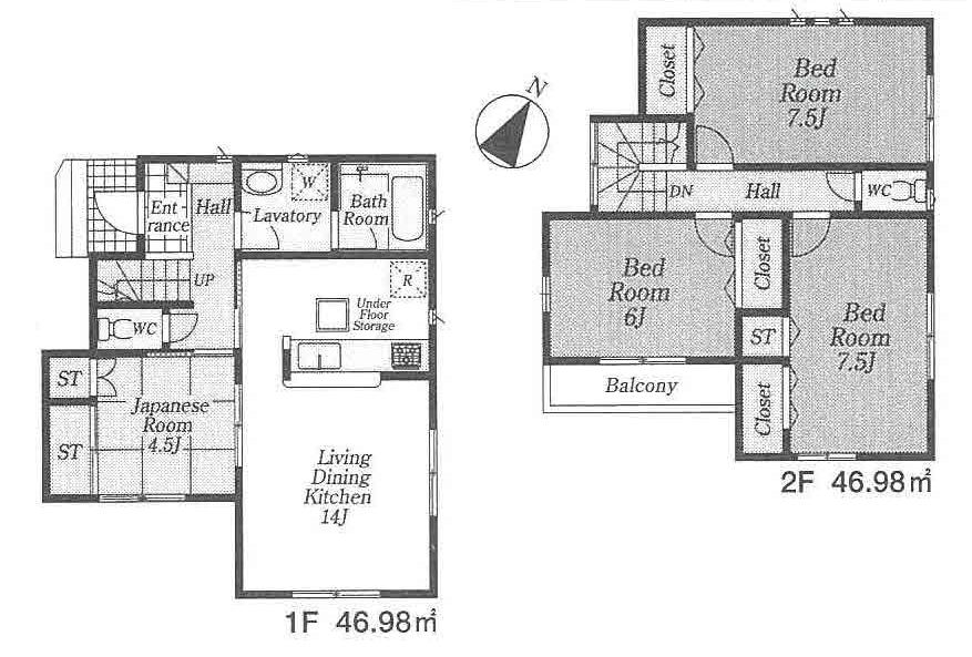 Floor plan. (1 Building), Price 49,800,000 yen, 4LDK, Land area 97.98 sq m , Building area 93.96 sq m