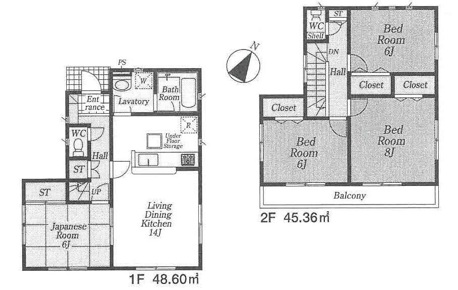 Floor plan. (Building 2), Price 45,800,000 yen, 4LDK, Land area 98.3 sq m , Building area 93.96 sq m