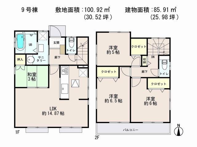 Floor plan. (9 Building), Price 45,800,000 yen, 4LDK, Land area 100.92 sq m , Building area 85.91 sq m