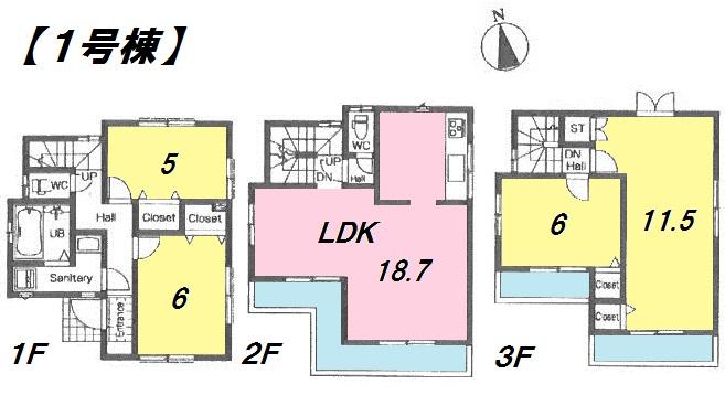 Floor plan. (1 Building), Price 49,800,000 yen, 4LDK, Land area 75 sq m , Building area 107.64 sq m