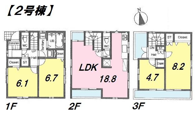 Floor plan. (Building 2), Price 44,800,000 yen, 4LDK, Land area 75.01 sq m , Building area 105.15 sq m