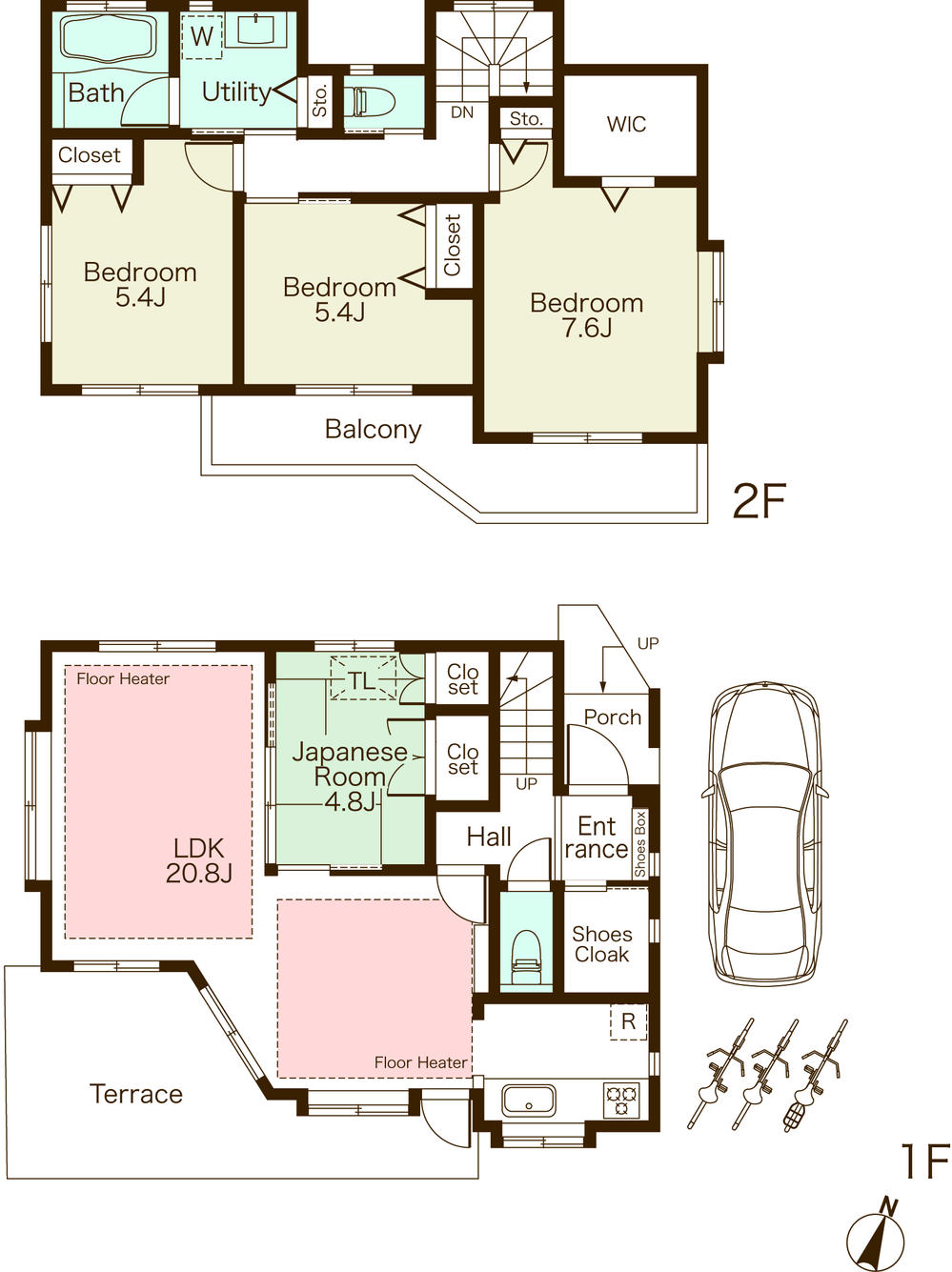 Floor plan. 63,800,000 yen, 4LDK, Land area 107.36 sq m , Building area 107.1 sq m LDK20 mats are connected to the 4.8-mat Japanese-style room