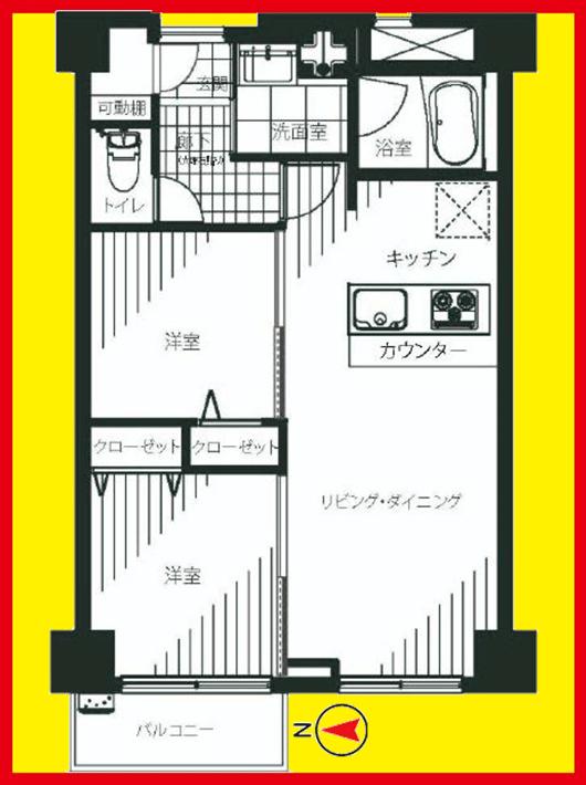 Floor plan. 2LDK, Price 22,800,000 yen, Occupied area 46.31 sq m , Balcony area 2.97 sq m