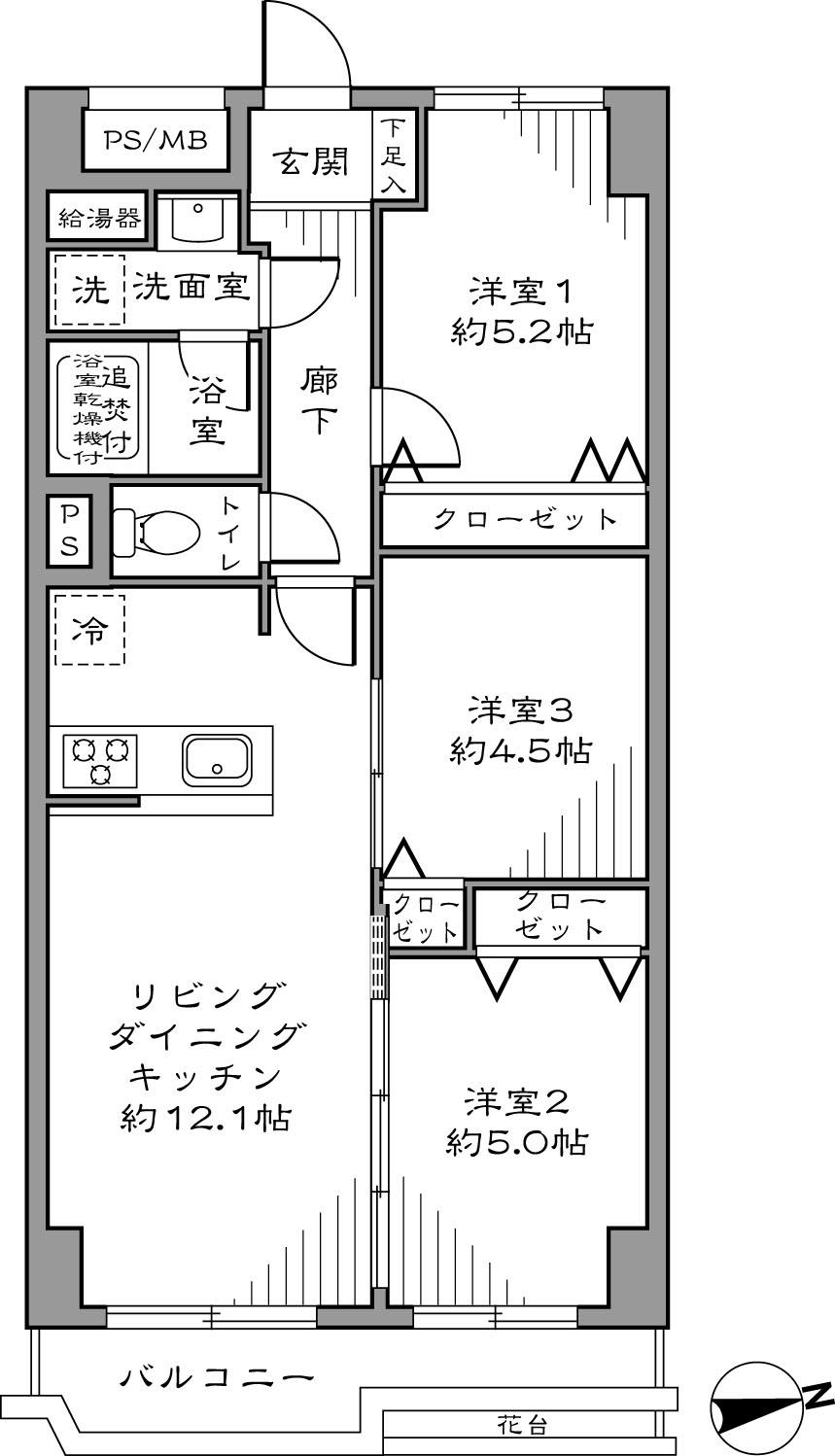 Floor plan. 3LDK, Price 25,800,000 yen, Footprint 59.4 sq m , Balcony area 5.3 sq m