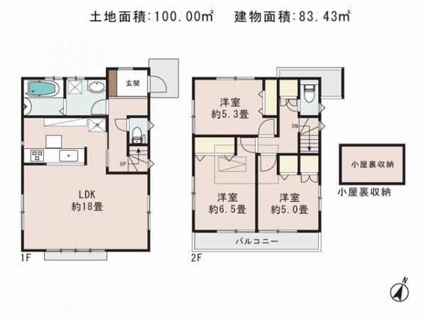 Floor plan. 49,300,000 yen, 3LDK, Land area 100 sq m , Building area 83.43 sq m