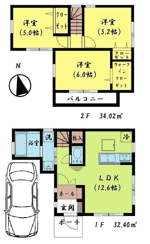 Floor plan. 32,800,000 yen, 3LDK, Land area 68.37 sq m , Building area 66.42 sq m Oizumi New construction