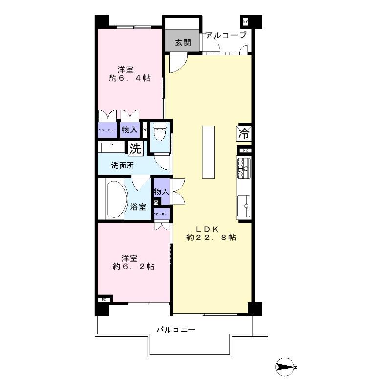 Floor plan. 2LDK, Price 31,900,000 yen, Occupied area 75.01 sq m , Balcony area 13.27 sq m