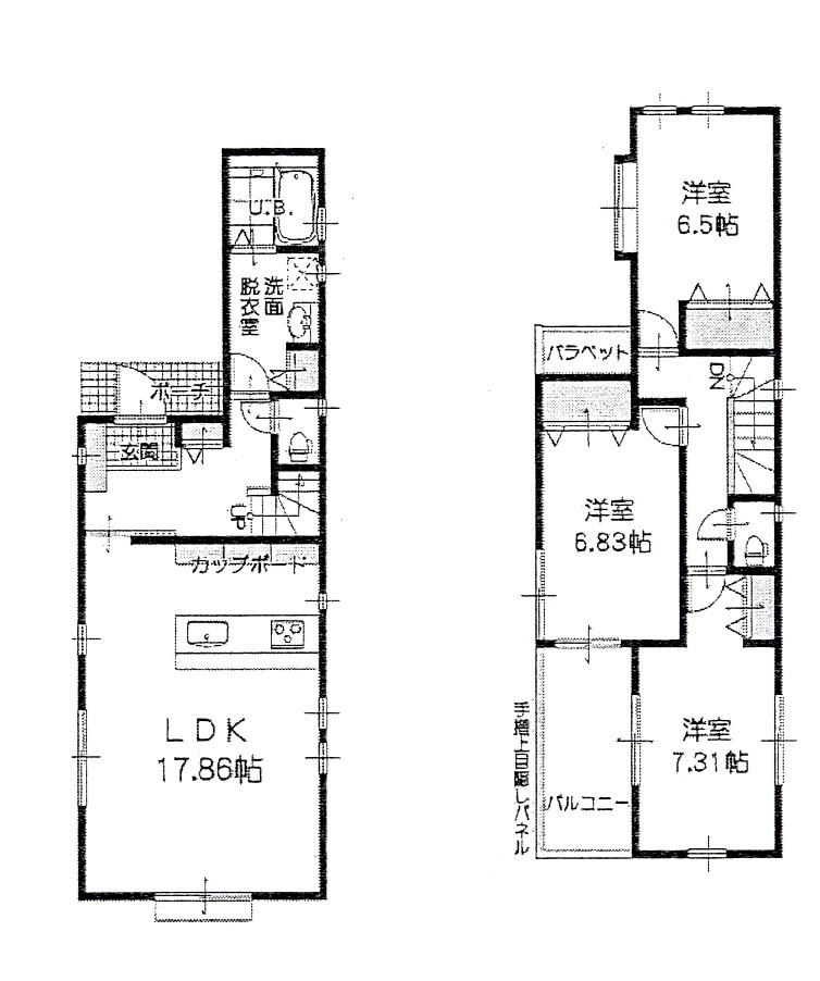 Floor plan. (B Building), Price 44,800,000 yen, 3LDK, Land area 87.41 sq m , Building area 93.46 sq m