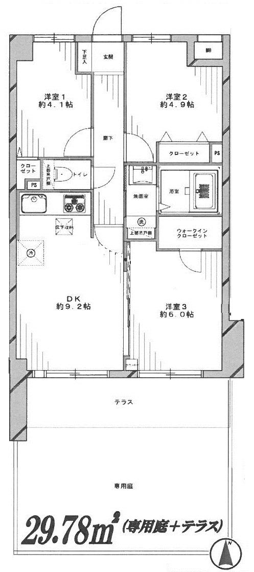 Floor plan. 3DK, Price 31,800,000 yen, Occupied area 56.05 sq m , Balcony area 8.54 sq m