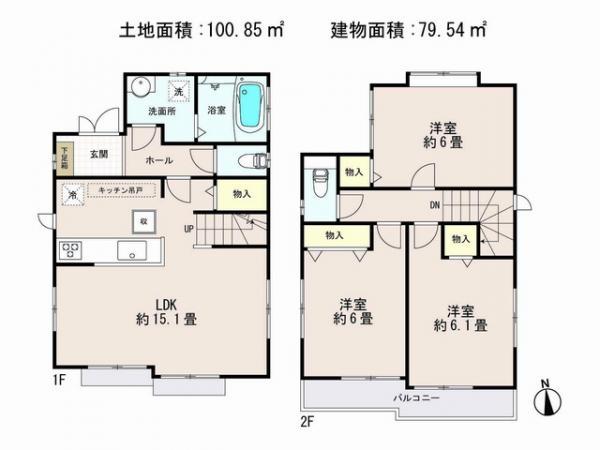 Floor plan. 38,800,000 yen, 3LDK, Land area 100.85 sq m , Building area 79.54 sq m