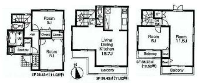 Floor plan. (1 Building), Price 52,800,000 yen, 4LDK, Land area 75 sq m , Building area 107.64 sq m