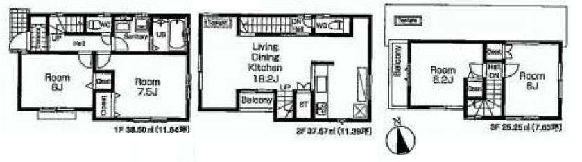 Floor plan. (3 Building), Price 44,800,000 yen, 4LDK, Land area 80.02 sq m , Building area 101.42 sq m