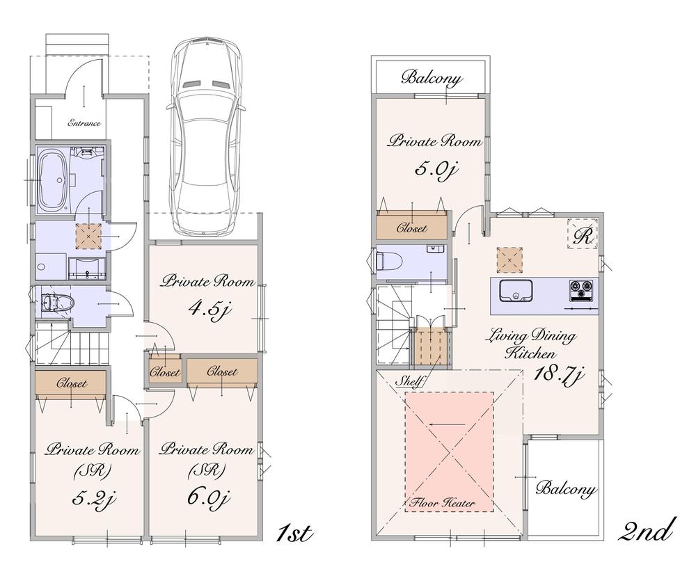 Floor plan. (B), Price 59,800,000 yen, 2LDK+2S, Land area 83.61 sq m , Building area 95.86 sq m