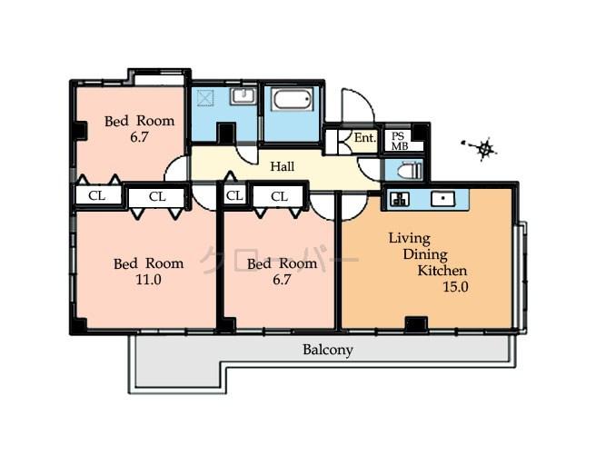 Floor plan. 3LDK, Price 25 million yen, Occupied area 89.57 sq m , Balcony area 12.5 sq m