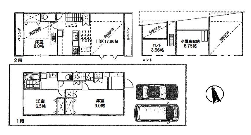 Floor plan. 59,800,000 yen, 3LDK, Land area 119.97 sq m , Per loft and attic housed in a building area of ​​95.8 sq m easy-to-use 3LDK, Storage capacity is much higher. Parking two possible. 