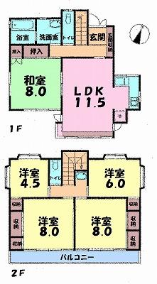 Floor plan. 36,300,000 yen, 5LDK, Land area 112.61 sq m , Building area 108.96 sq m