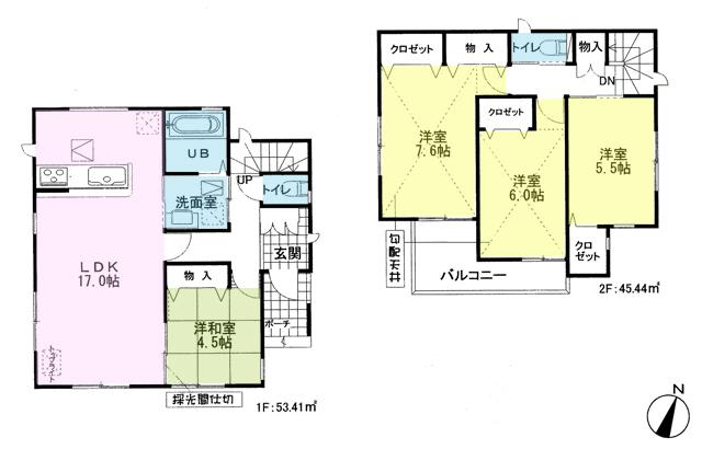 Floor plan. (6 Building), Price 55,800,000 yen, 4LDK, Land area 120 sq m , Building area 98.85 sq m