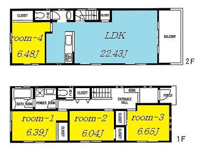 Floor plan. (A Building), Price 56,800,000 yen, 2LDK+2S, Land area 114.01 sq m , Building area 107.84 sq m