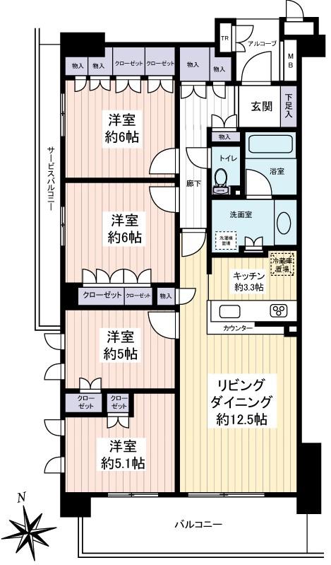 Floor plan. 4LDK, Price 57,800,000 yen, Occupied area 87.57 sq m , Balcony area 11.7 sq m