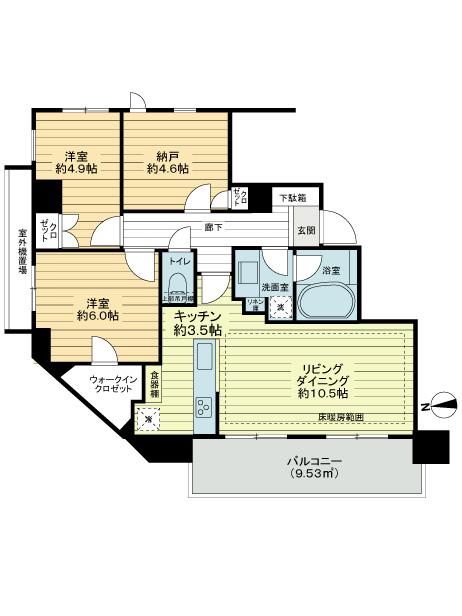 Floor plan. 2LDK + S (storeroom), Price 40,800,000 yen, Occupied area 67.02 sq m , Balcony area 9.53 sq m